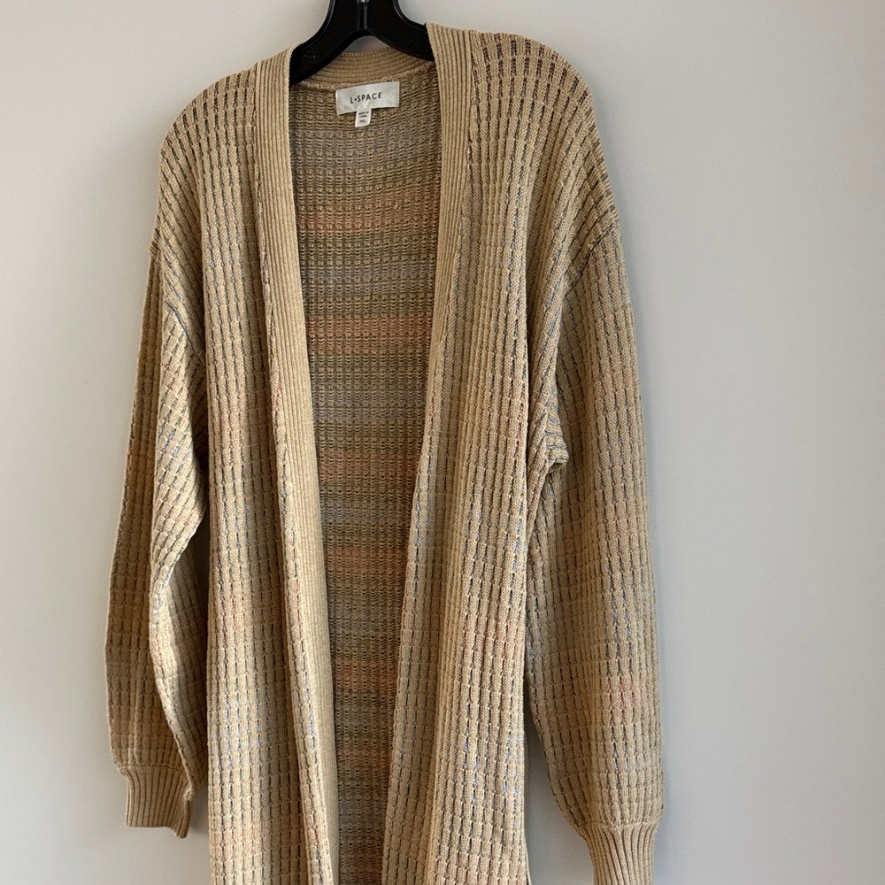 L SPACE ENCINITAS CARDIGAN Duster Cover Up Tan Color size Medium Large - Picture 2 of 15